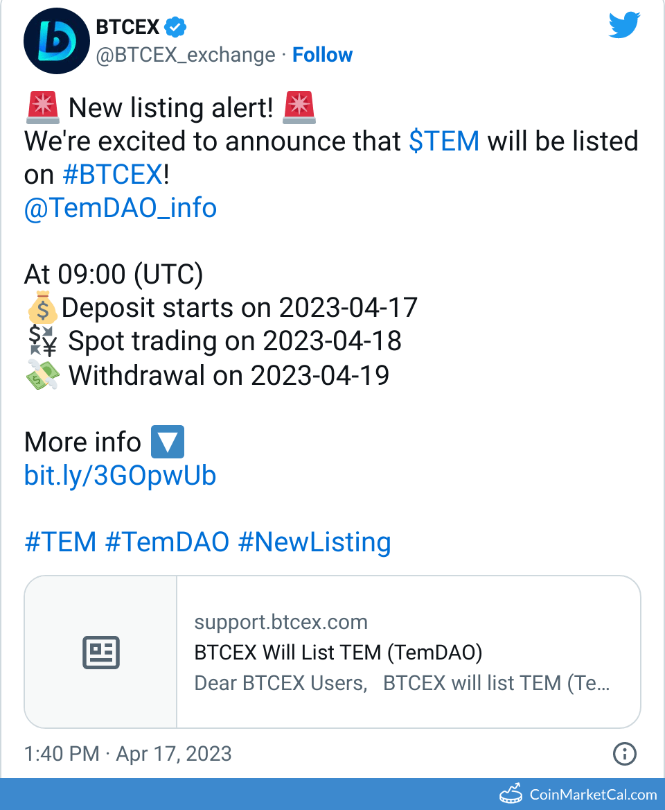BTCEX Listing