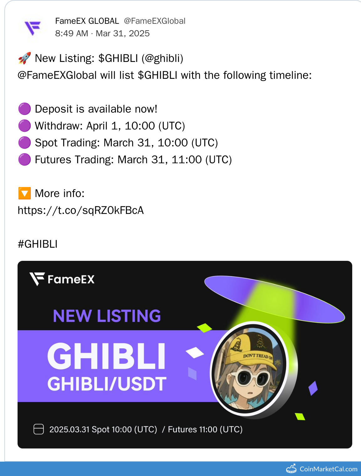 FameEX Listing