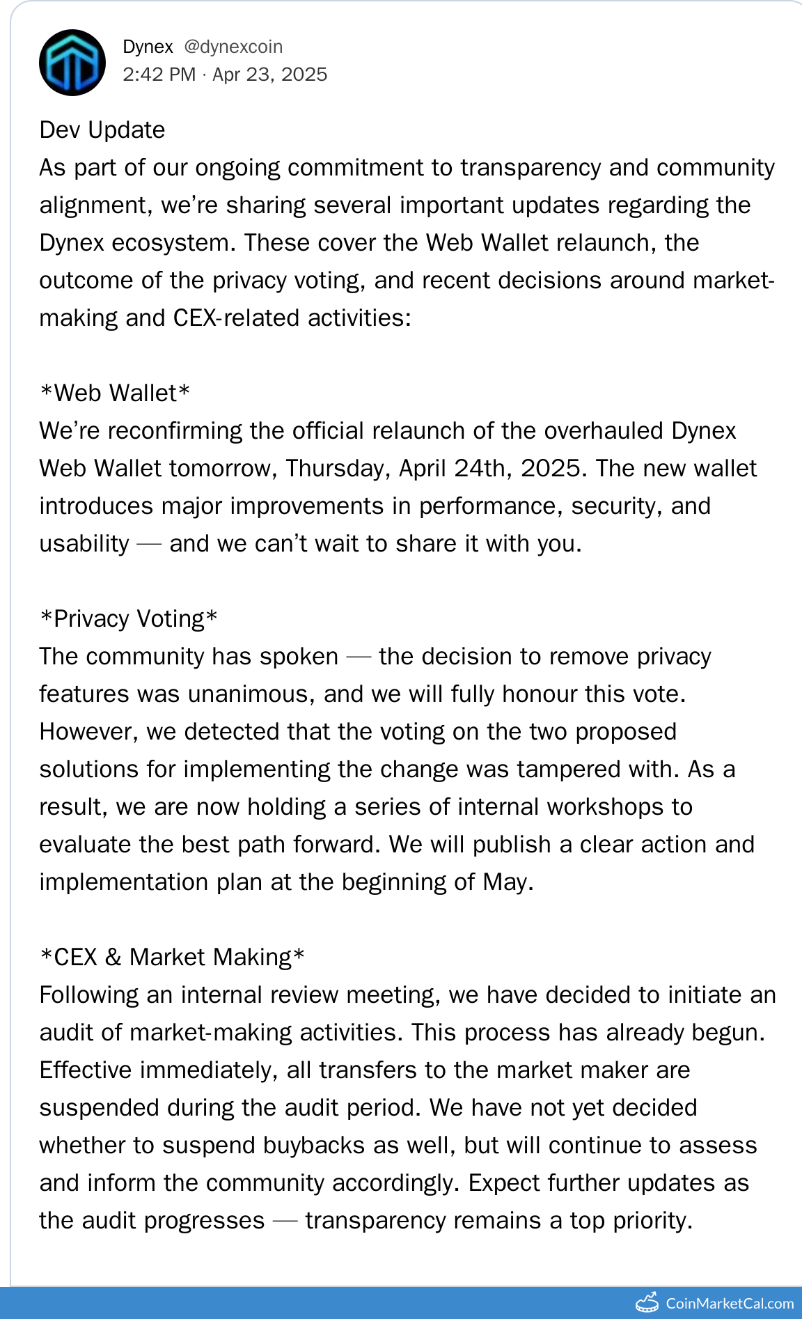 Web Wallet Update