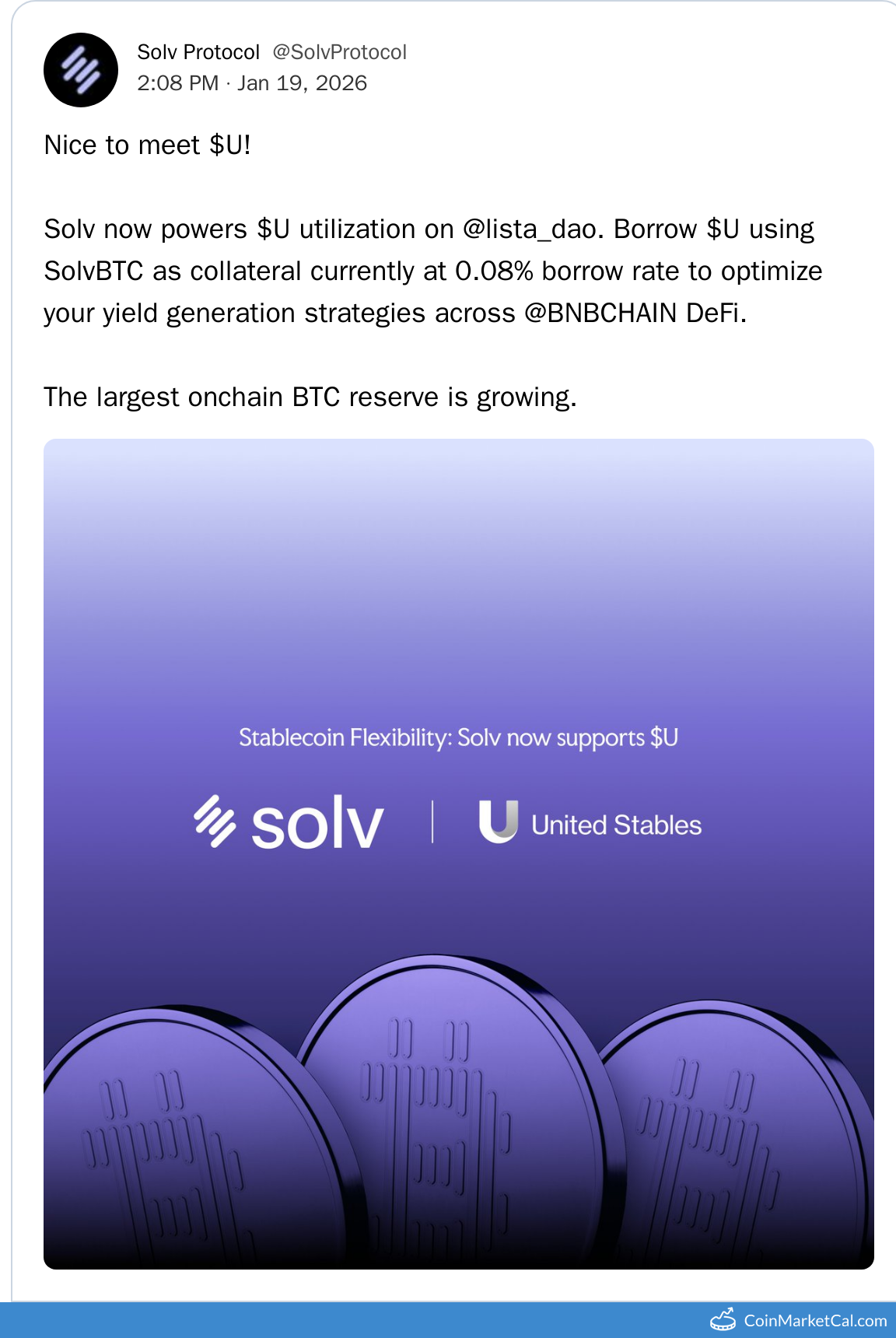 Lista U Loans via SolvBTC